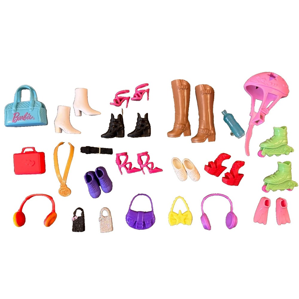 Barbie Doll Accessories Lot Pursesโ Shoes Boots Helmet Rollerblades Replacements
